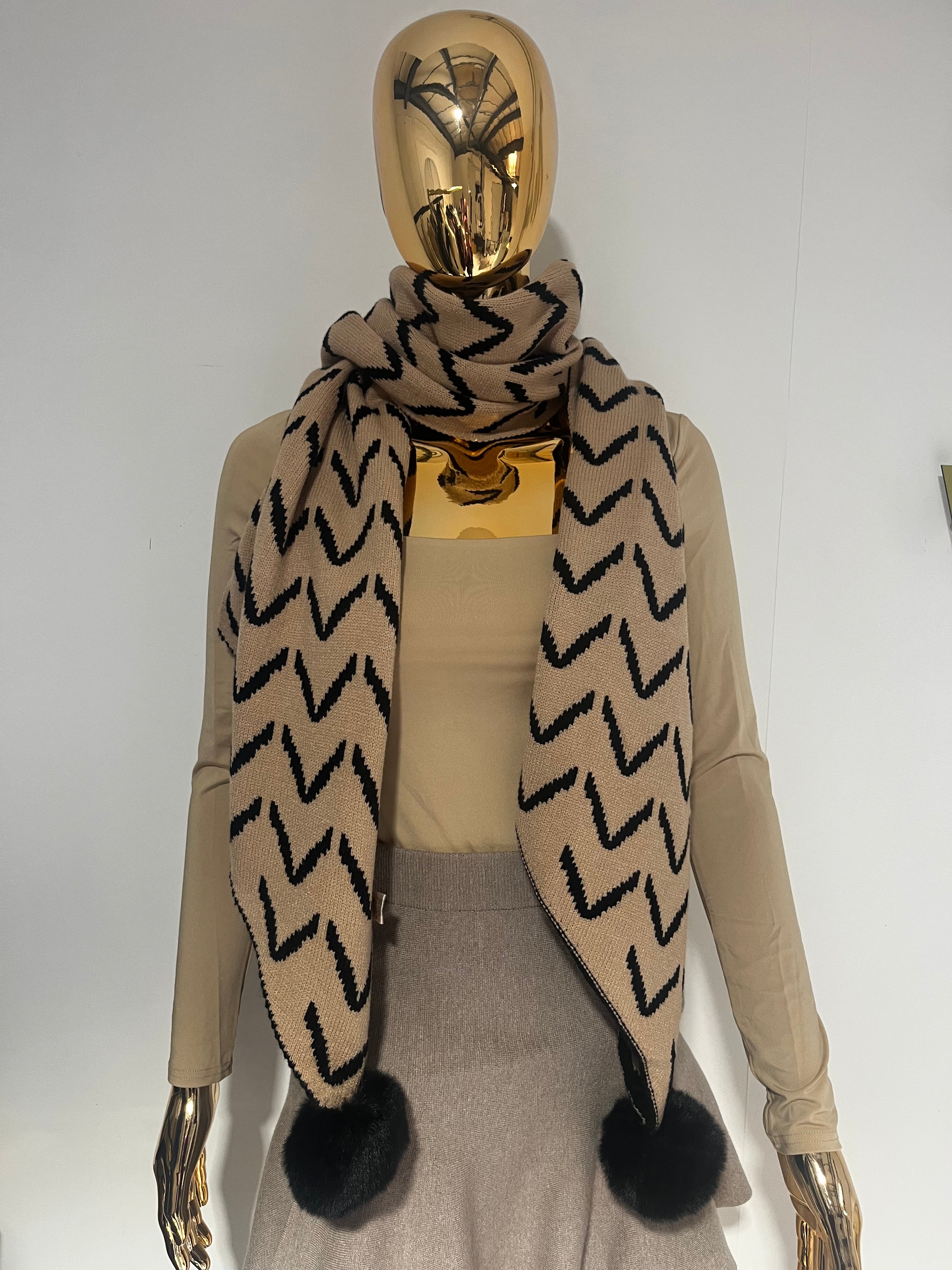 Zigzag Reversible Pom Pom Scarf (2 Colours) - Image 3