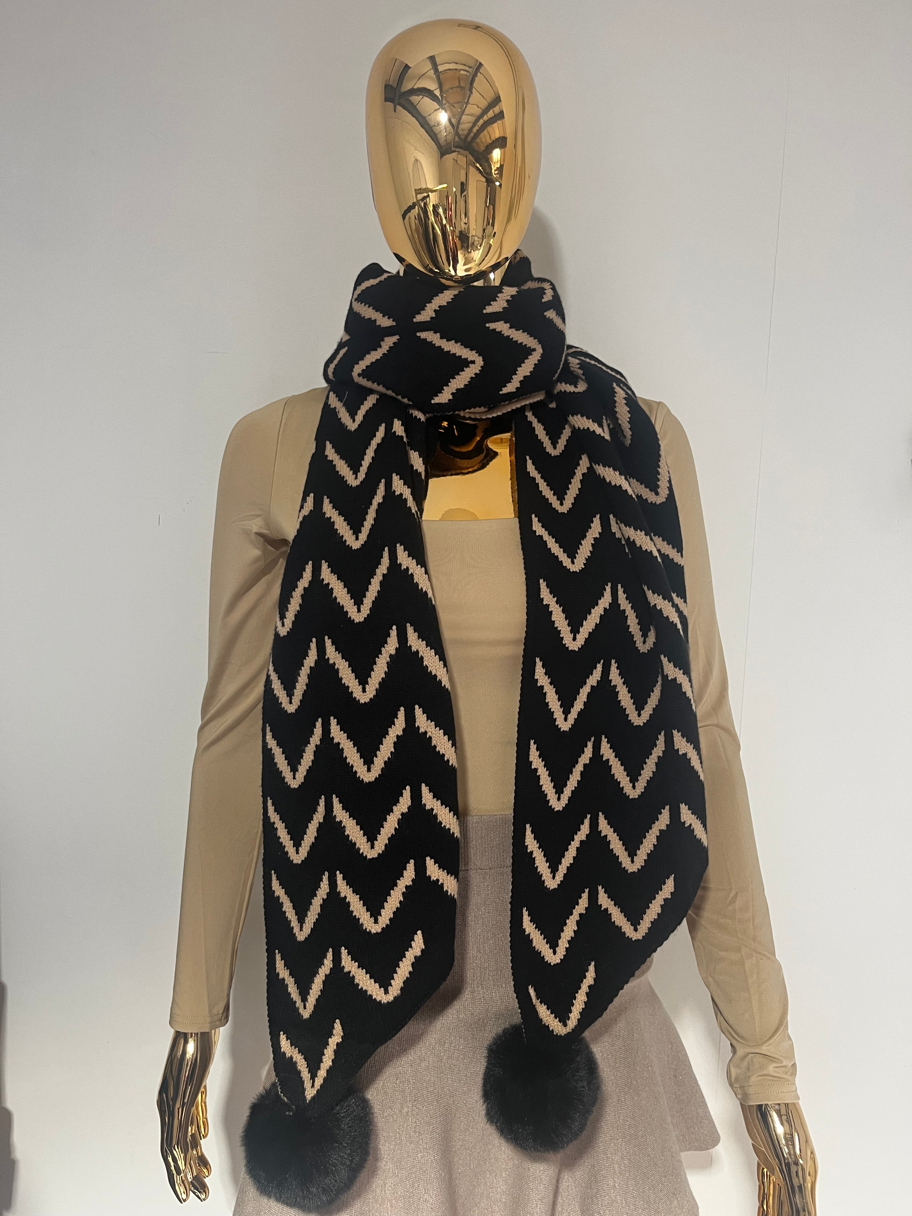 Zigzag Reversible Pom Pom Scarf (2 Colours) - Image 4